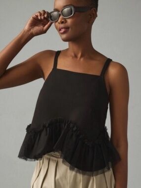 Anthropologie "Sunday in Brooklyn" Tulle-Hem Ponte Tank Black Small